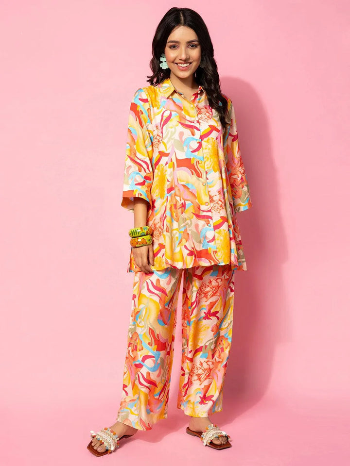 Multicoloured Printed Silk Blend Co-Ords - Libas