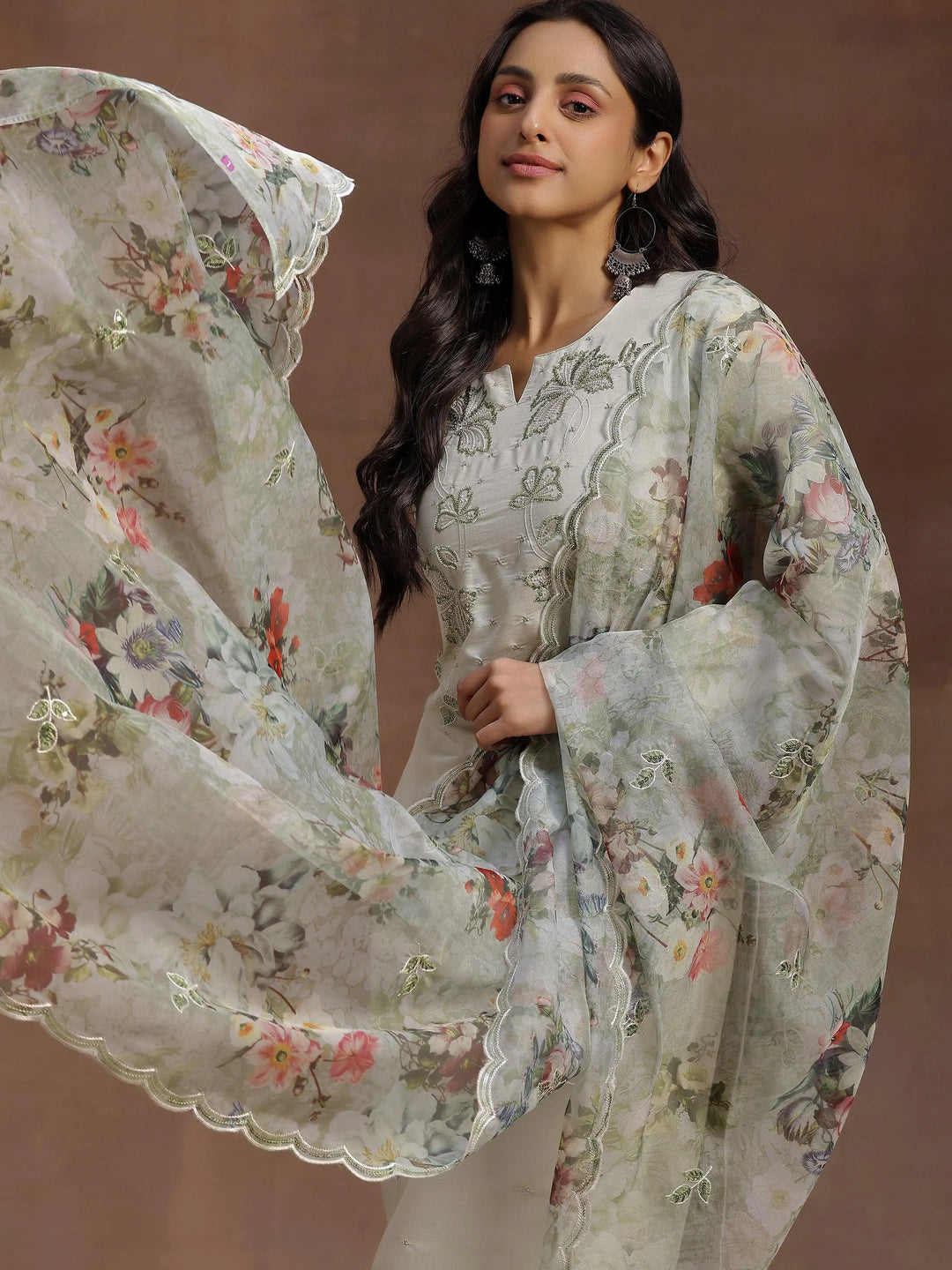 Green Yoke Design Silk Blend Straight Suit With Dupatta - Libas 