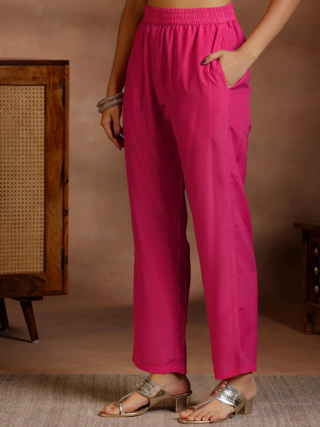  Pink Printed Silk Blend Straight Suit With Dupatta 