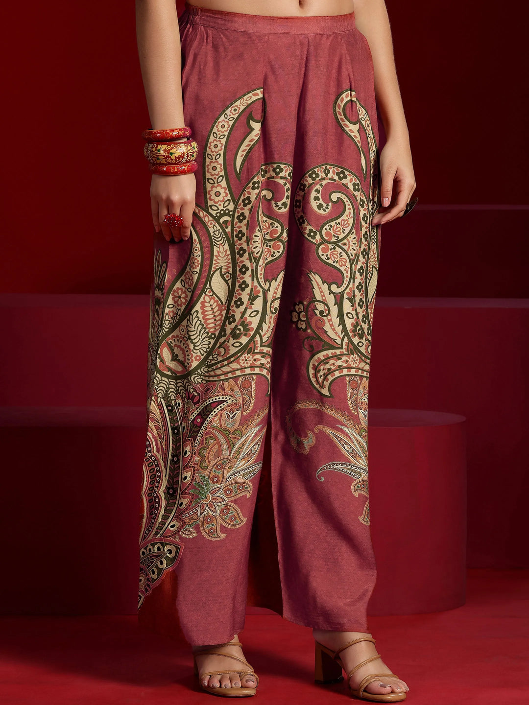  Libas Art Beige Printed Silk Blend Co-Ords 