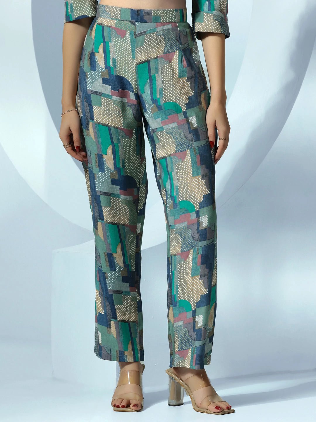  Blue Printed Silk Blend Co-Ords 