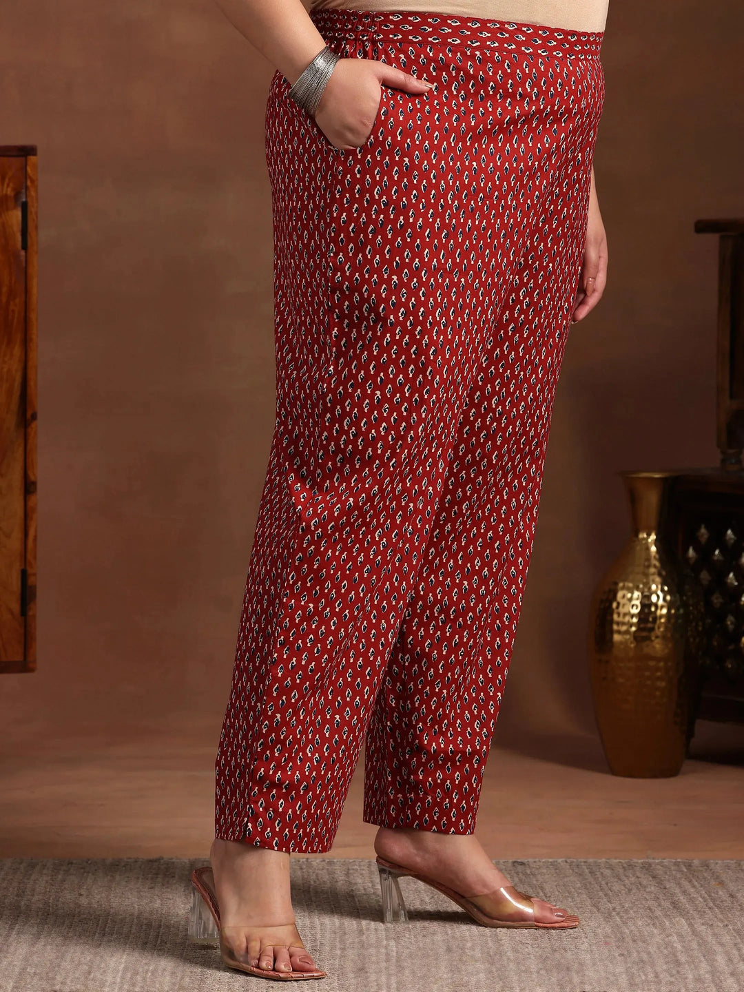  Plus Size Rust Printed Cotton Straight Suit With Dupatta 