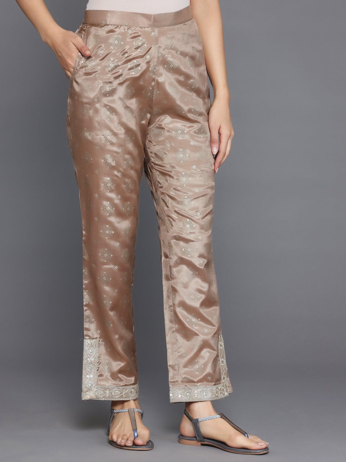 Brown Woven Design Silk Blend Straight Kurta Set - Libas