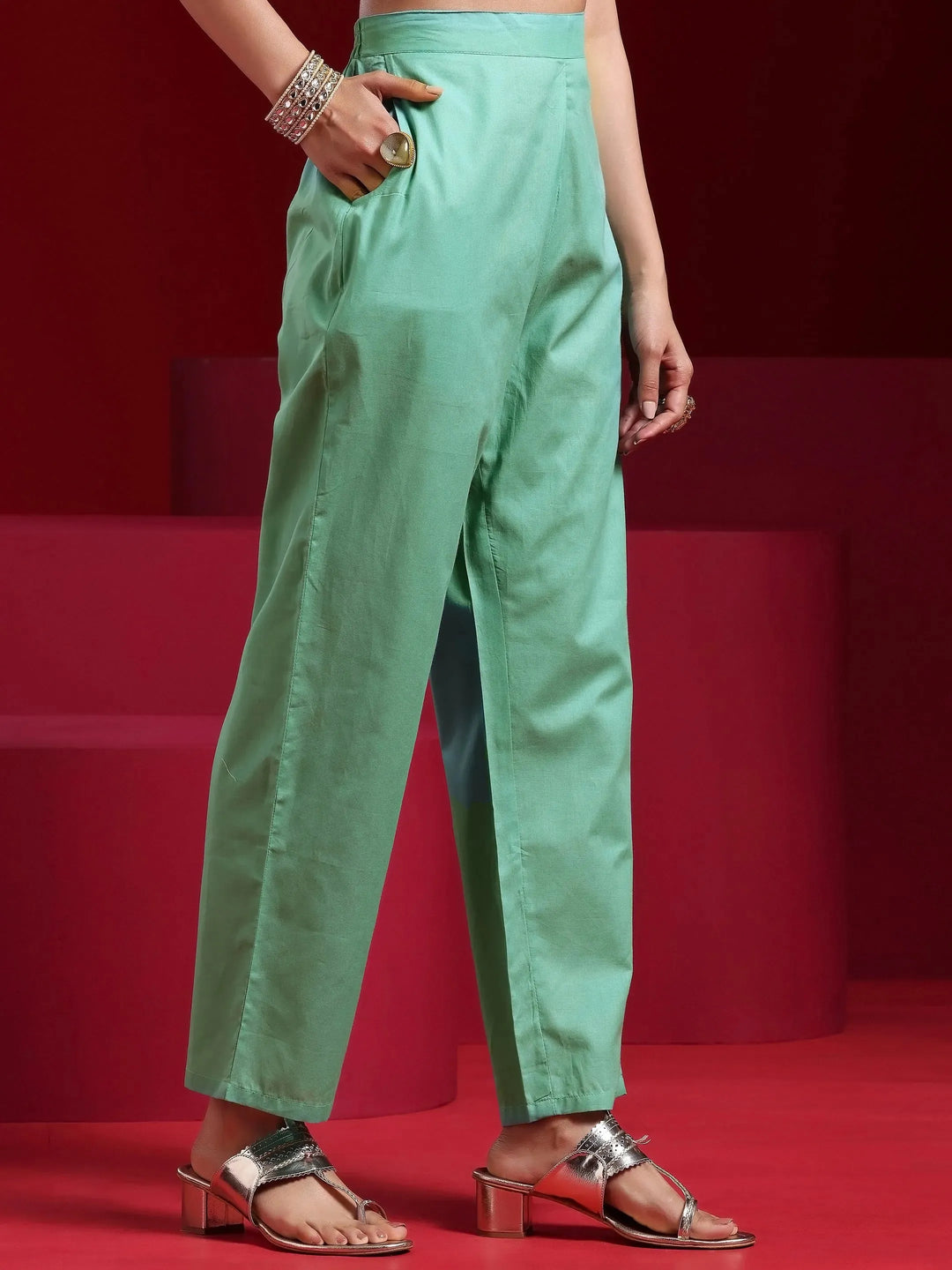 Libas Art Green Embroidered Chanderi Silk Straight Suit With Dupatta 