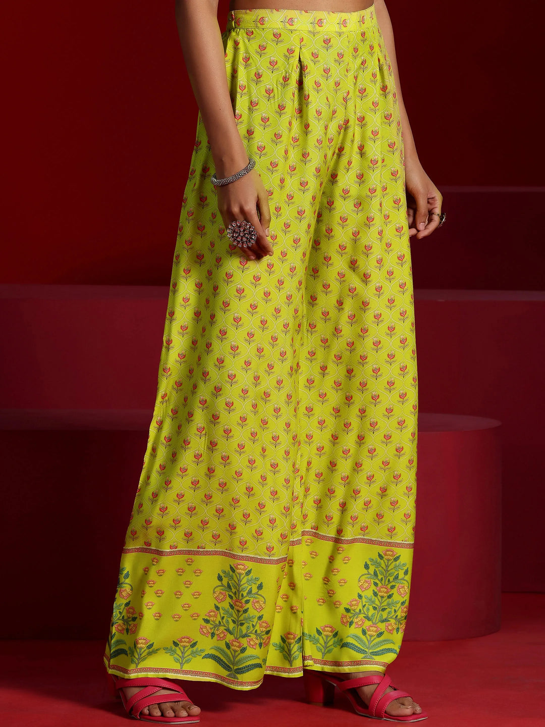  Libas Art Lime Printed Silk Blend Co-Ords 