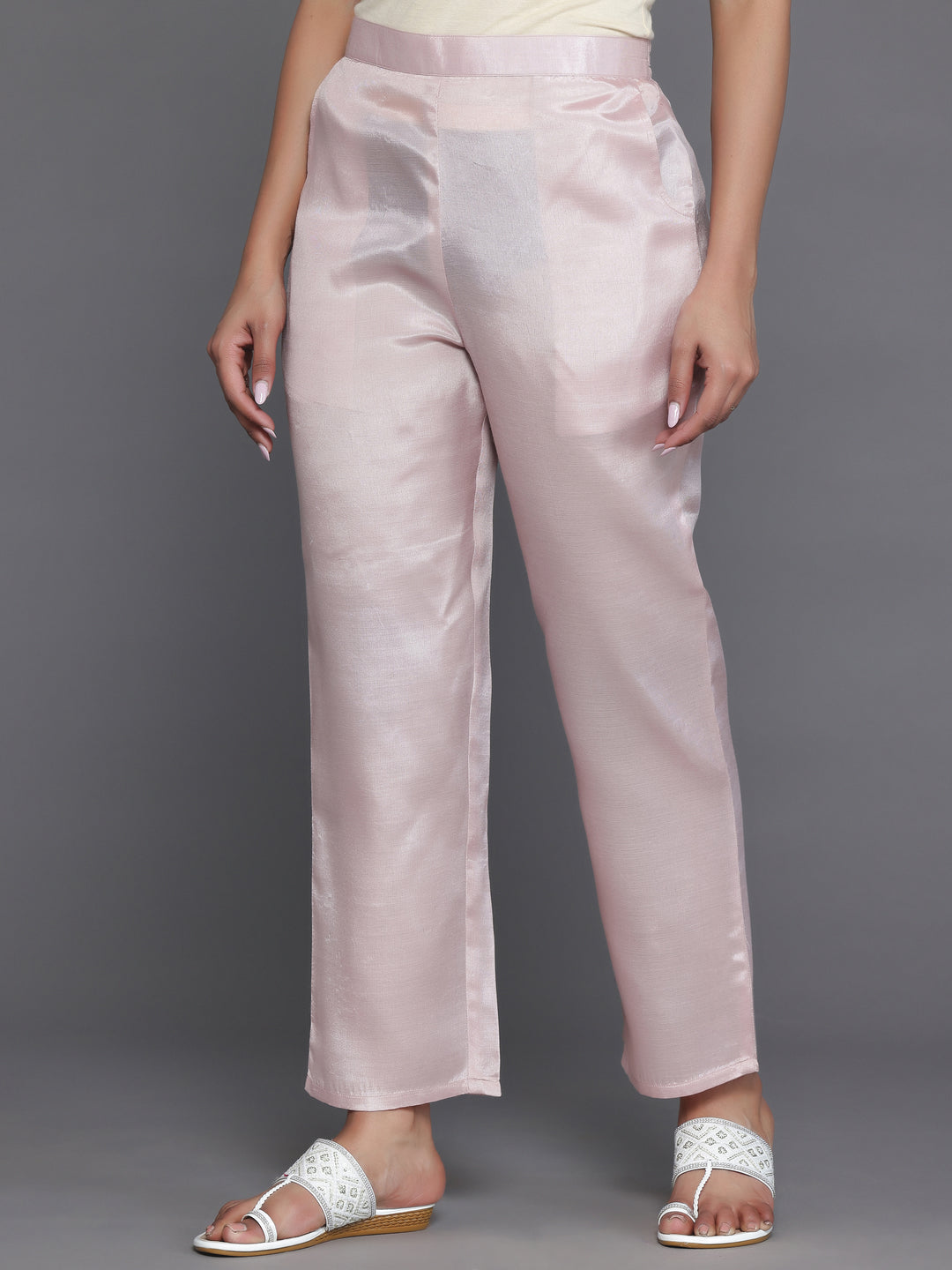  Peach Printed Silk Blend A-Line Kurta With Trousers 