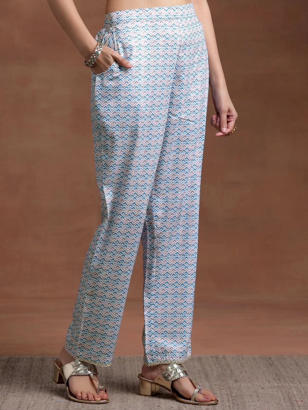 Blue Embroidered Cotton Blend Straight Suit With Dupatta - Libas 