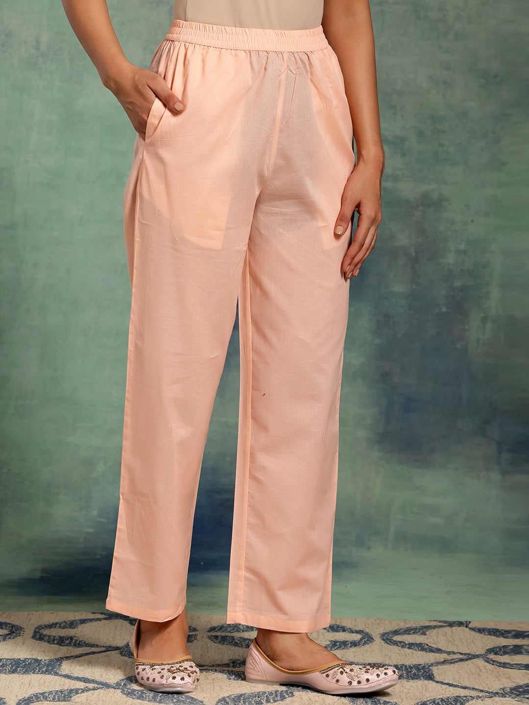  Peach Printed Chanderi Silk Straight Suit Set With Dupatta 