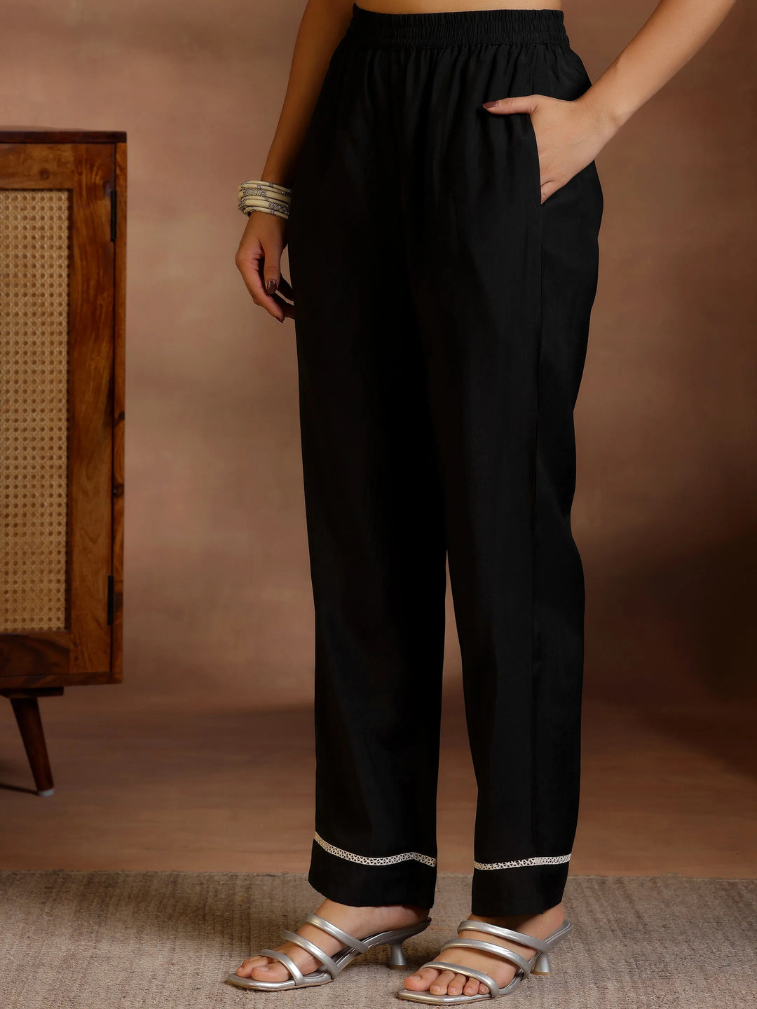  Black Yoke Design Silk Blend Straight Suit With Dupatta 