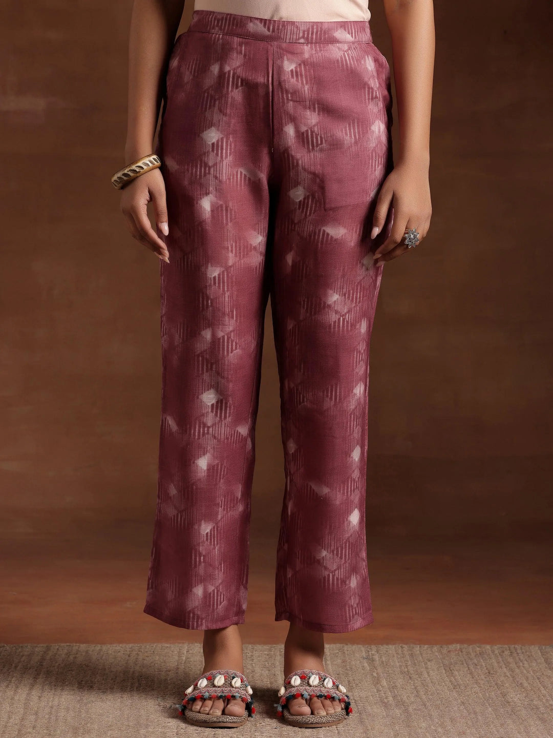 Mauve Printed Cotton Straight Suit With Dupatta - Libas