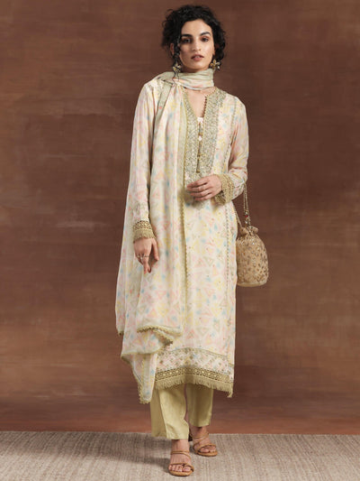 Olive Embroidered Organza Straight Suit With Dupatta - Libas