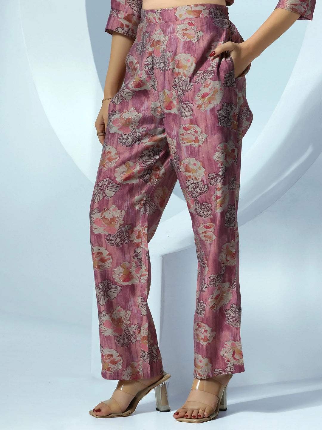 Mauve Printed Silk Blend Kurta Set 