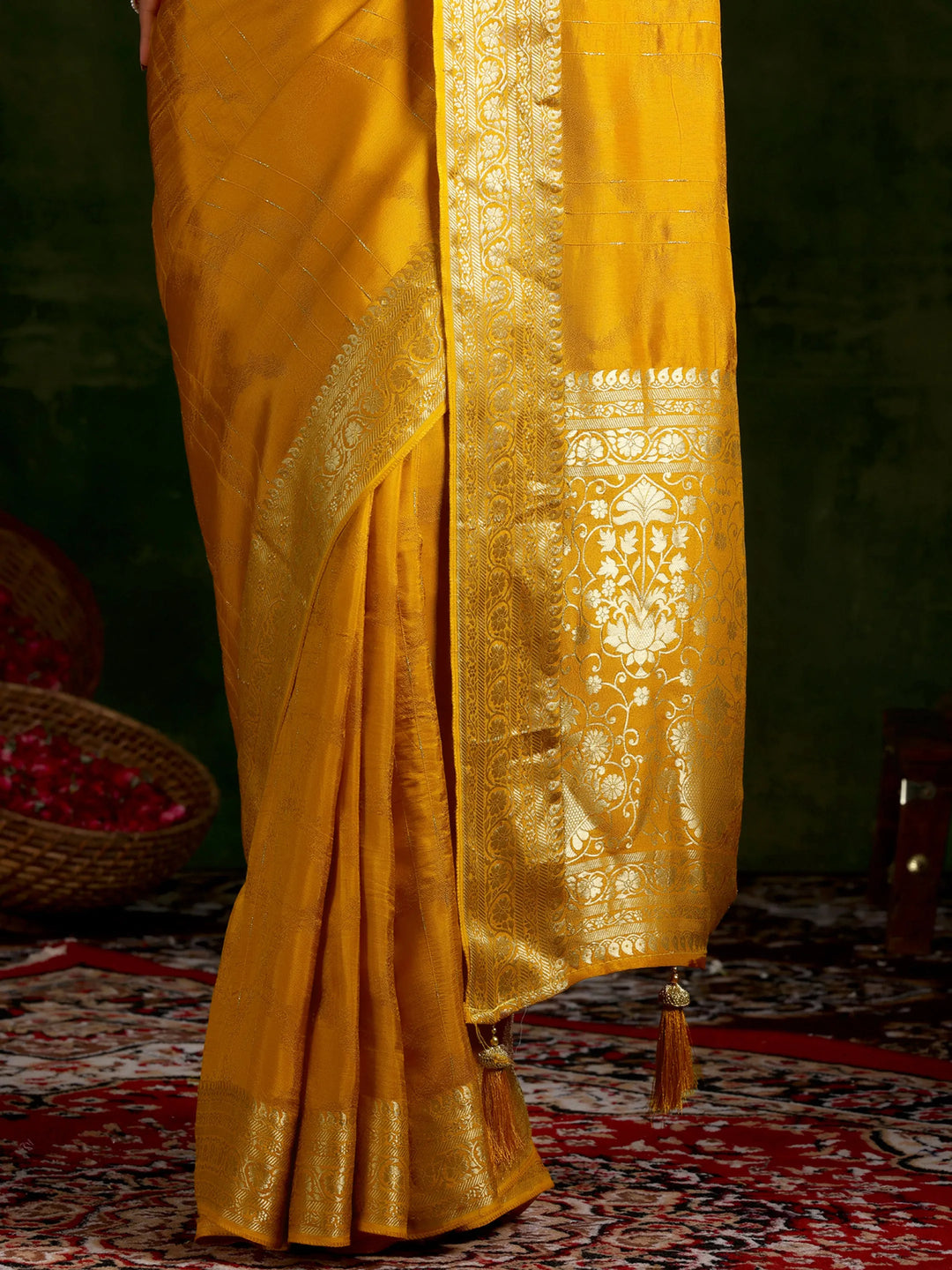  Mustard Woven Design Silk Blend Saree With Unstitched Blouse Piece 