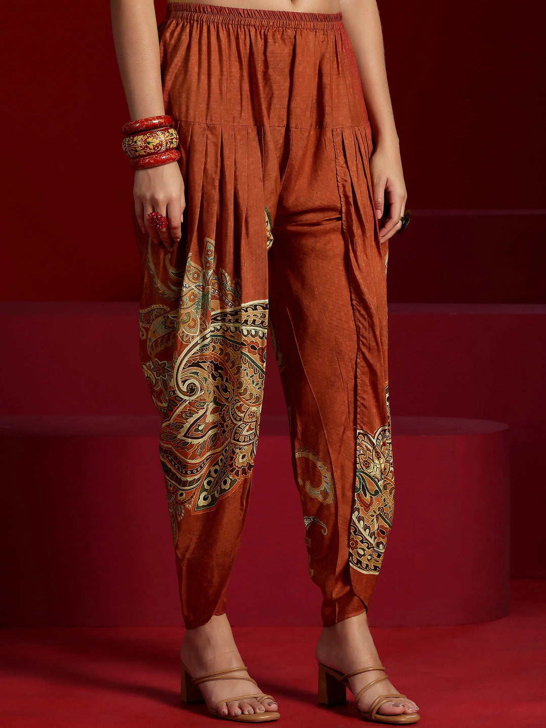  Libas Art Beige Printed Silk Blend Co-Ords 
