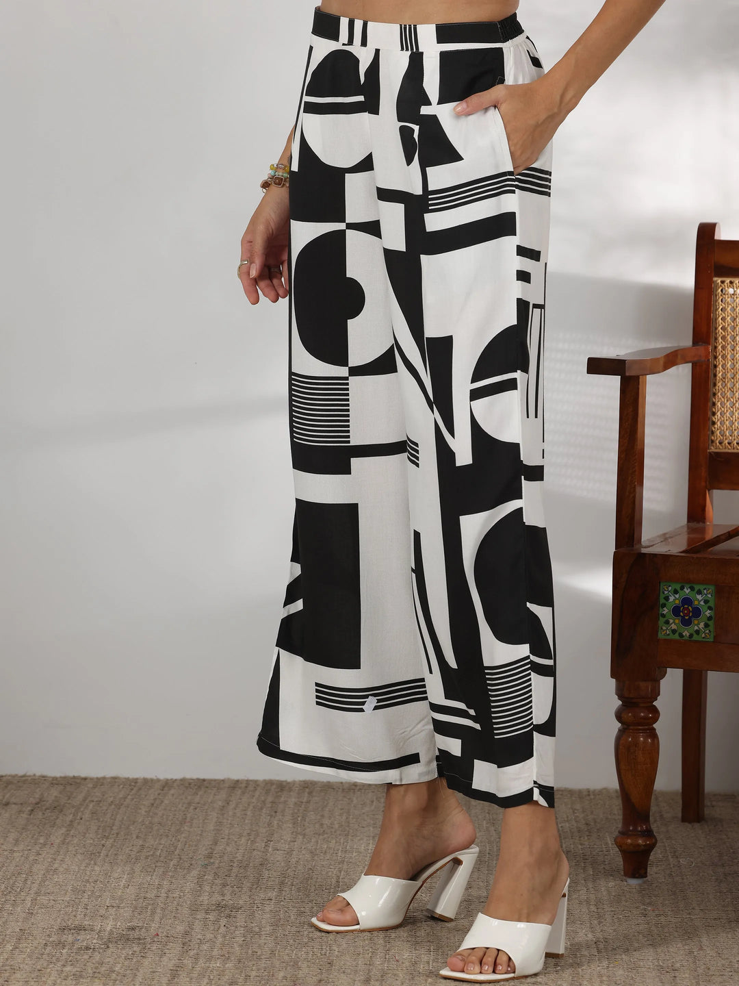  White Printed Rayon Co-Ords 