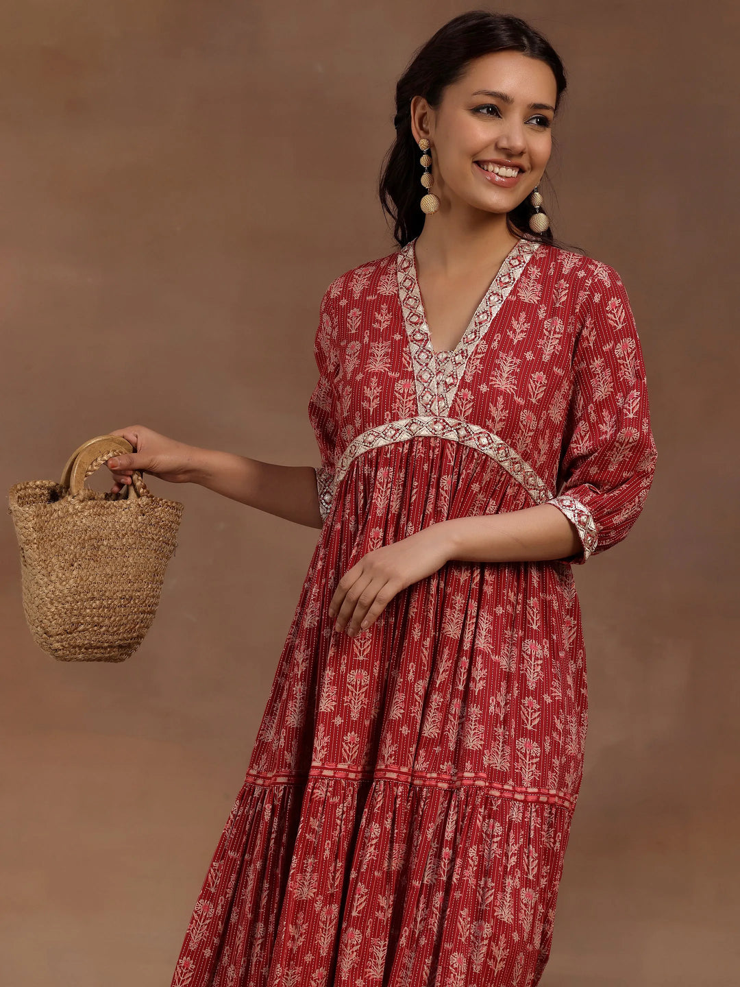  Pink Printed Cotton Fit and Flare Dress 