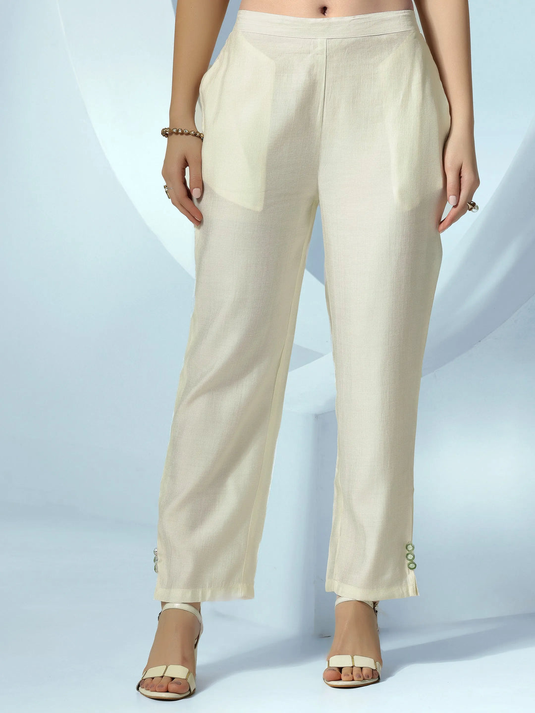 Off White Embroidered Silk Blend Straight Kurta Set 