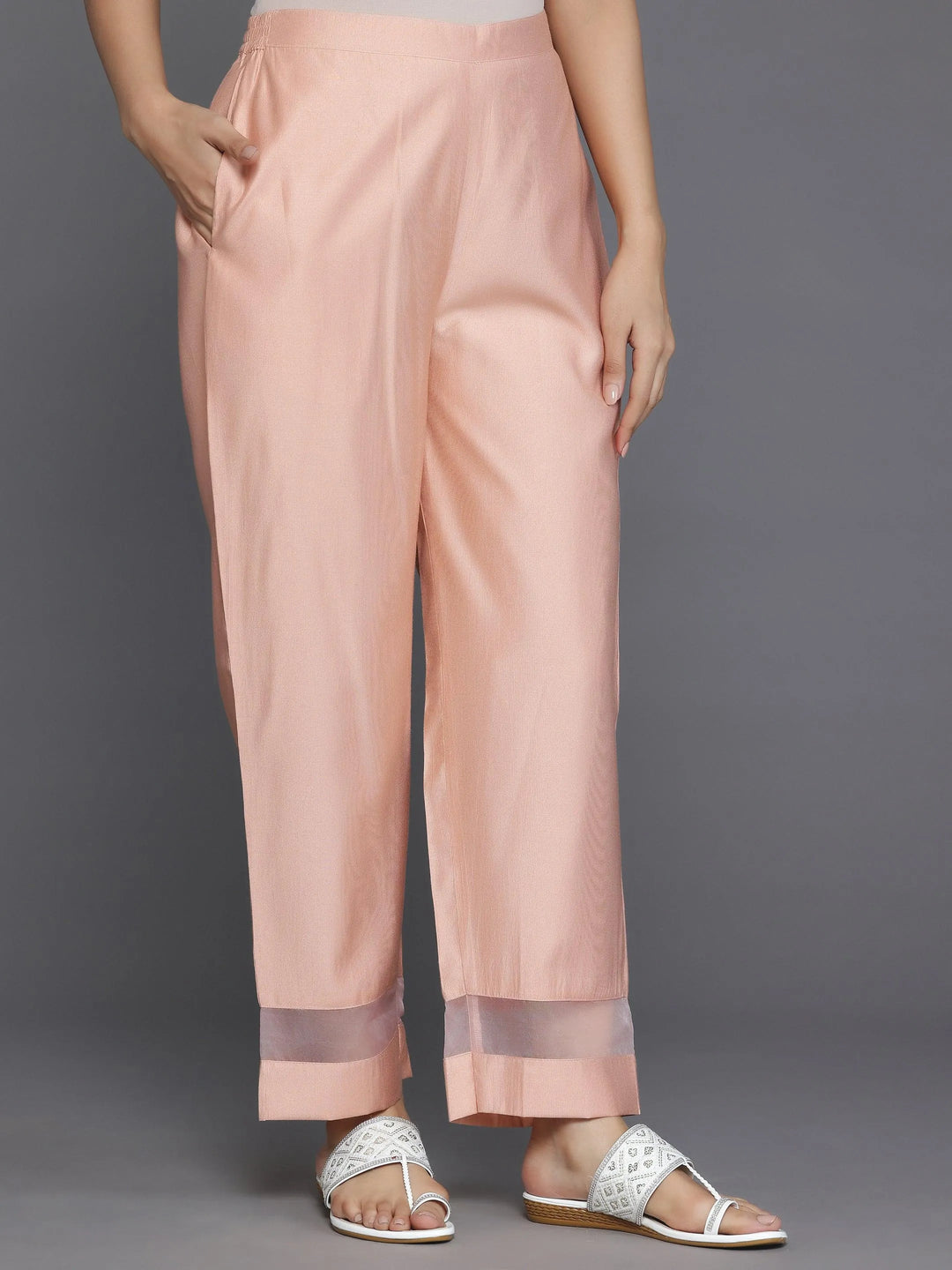 Peach Solid Silk Blend Straight Suit With Dupatta - Libas 