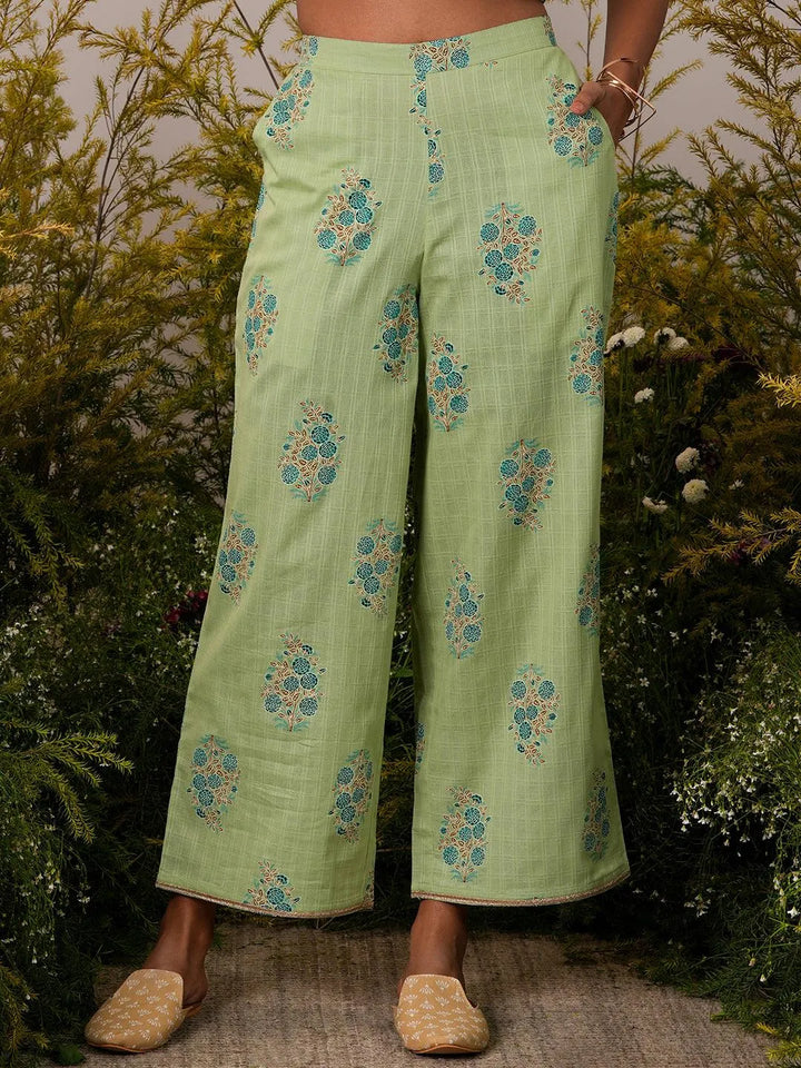 Green Printed Cotton Straight Kurta Set - Libas