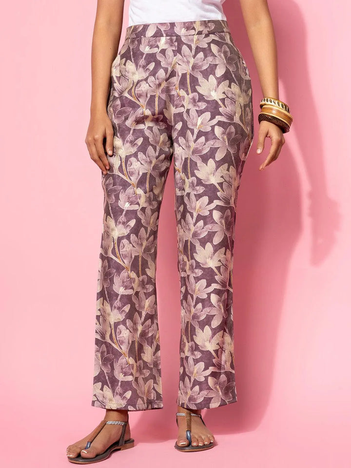 Purple Printed Silk Blend Co-Ords - Libas