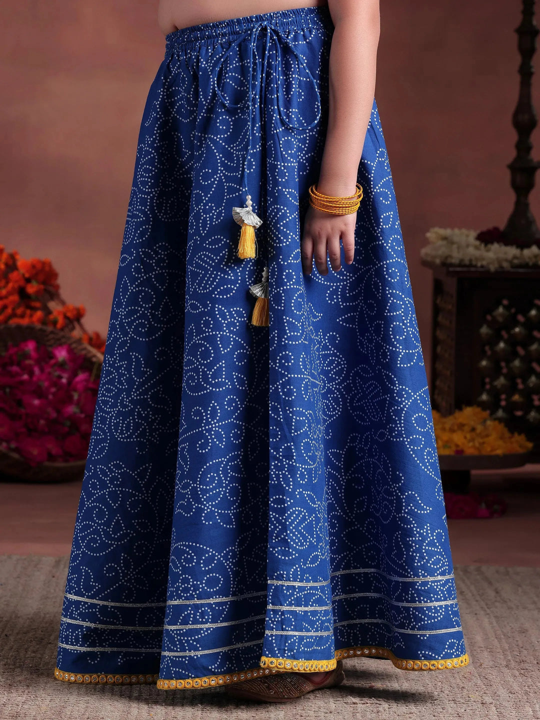  Kids Blue Printed Cotton Ready to Wear Lehenga Choli 