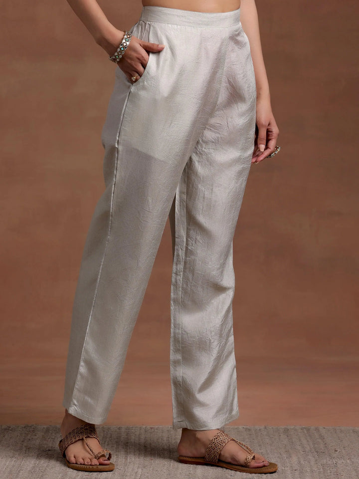 Grey Printed Silk Blend A-Line Kurta With Trousers - Libas