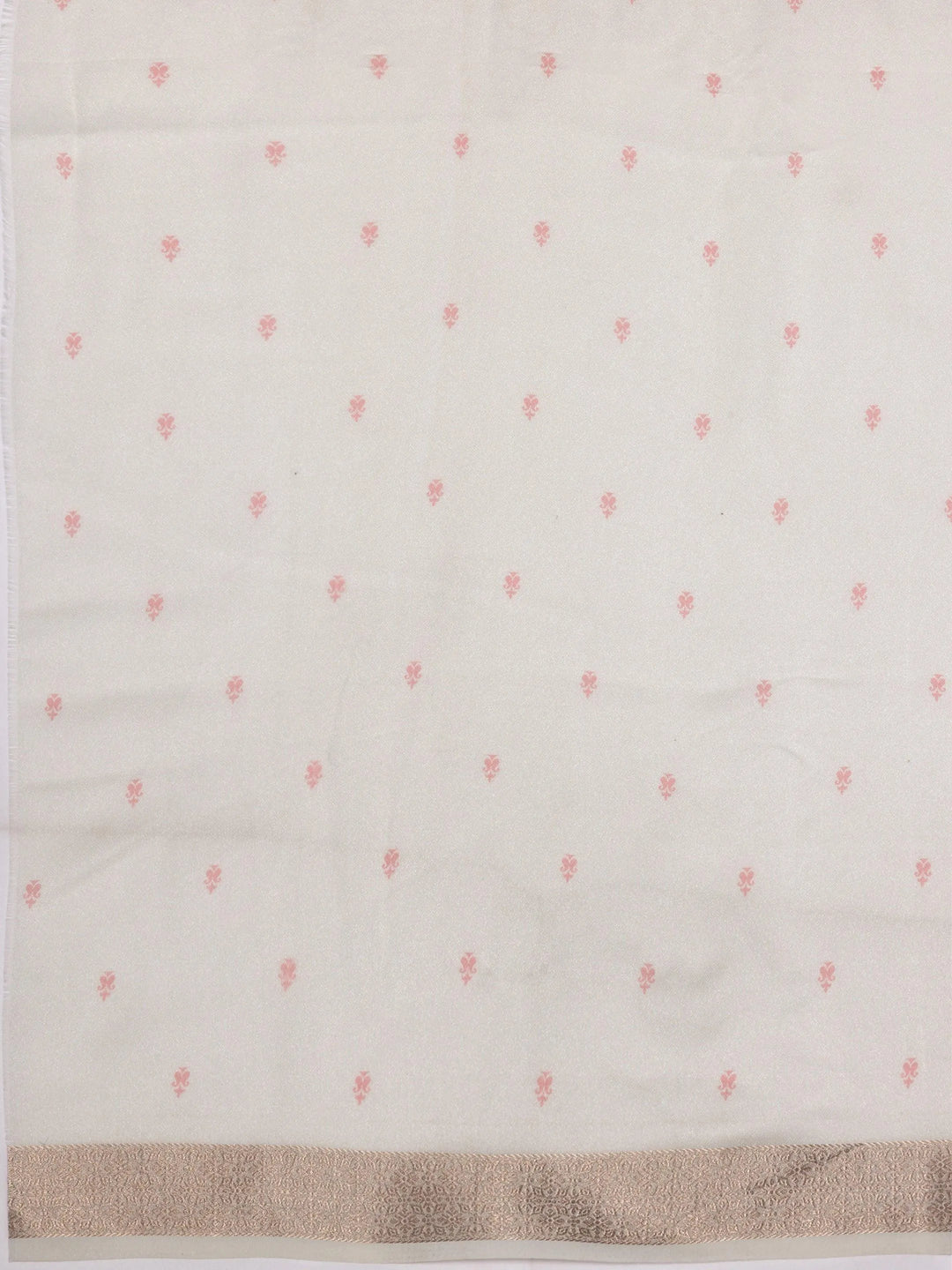 Off White Printed Silk Blend Saree With Unstitched Blouse Piece - Libas 