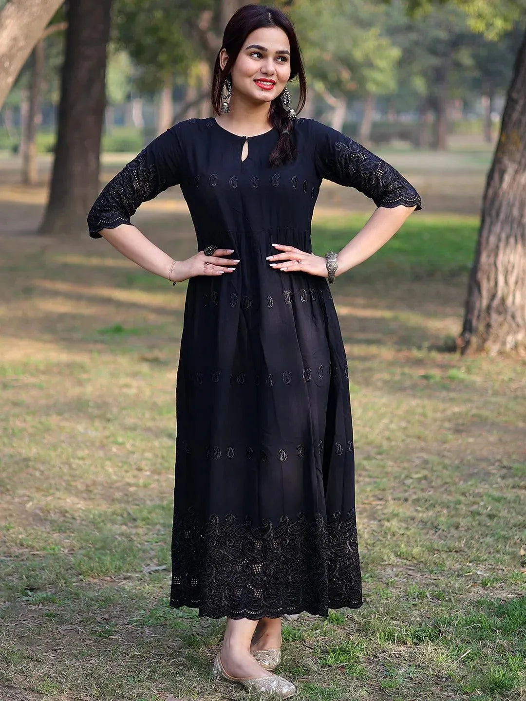 

Buy Black Schiffli Rayon Dress - 8404MJ-XS | Libas Ethnic Wear Online