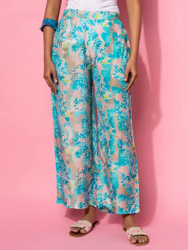 Blue Printed Silk Blend Co-Ords - Libas