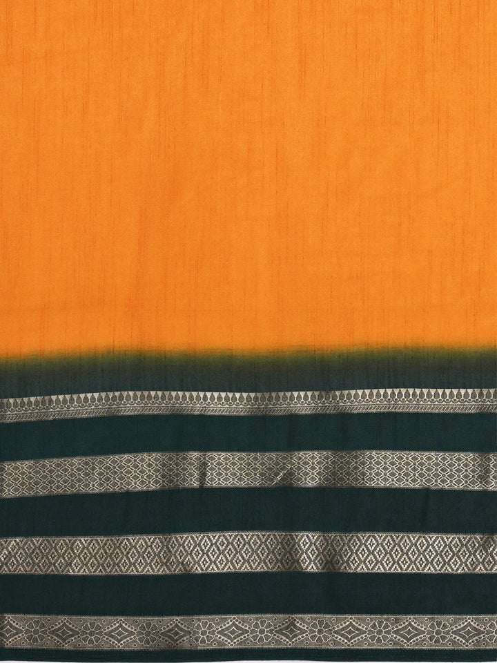 Mustard Printed Silk Blend Saree With Unstitched Blouse Piece - Libas