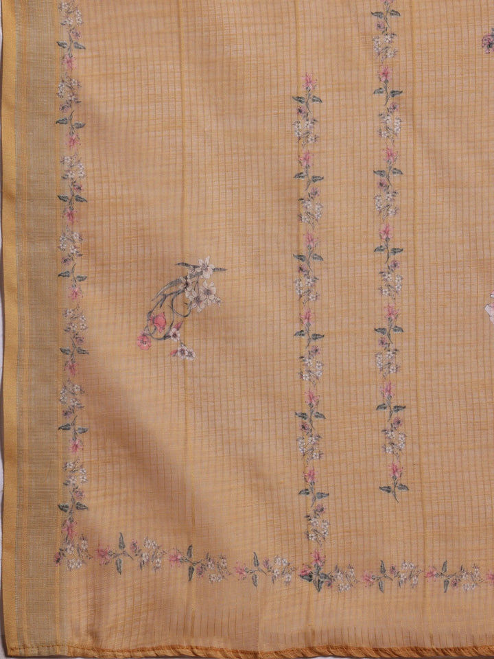 Mustard Striped Cotton Straight Suit With Dupatta - Libas