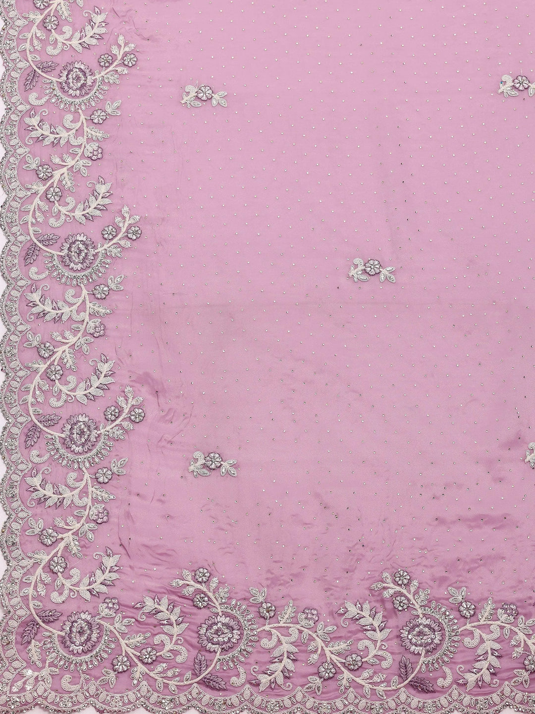 Libas Art Lavender Embroidered Tissue Saree With Unstitched Blouse Piece - Libas 