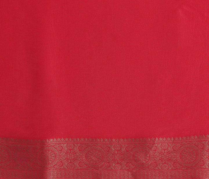 Libas Art Red Woven Design Satin Saree With Unstitched Blouse Piece - Libas