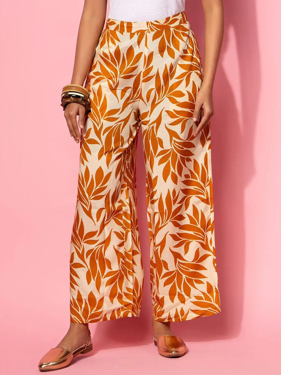 Beige Printed Silk Blend Co-Ords - Libas 