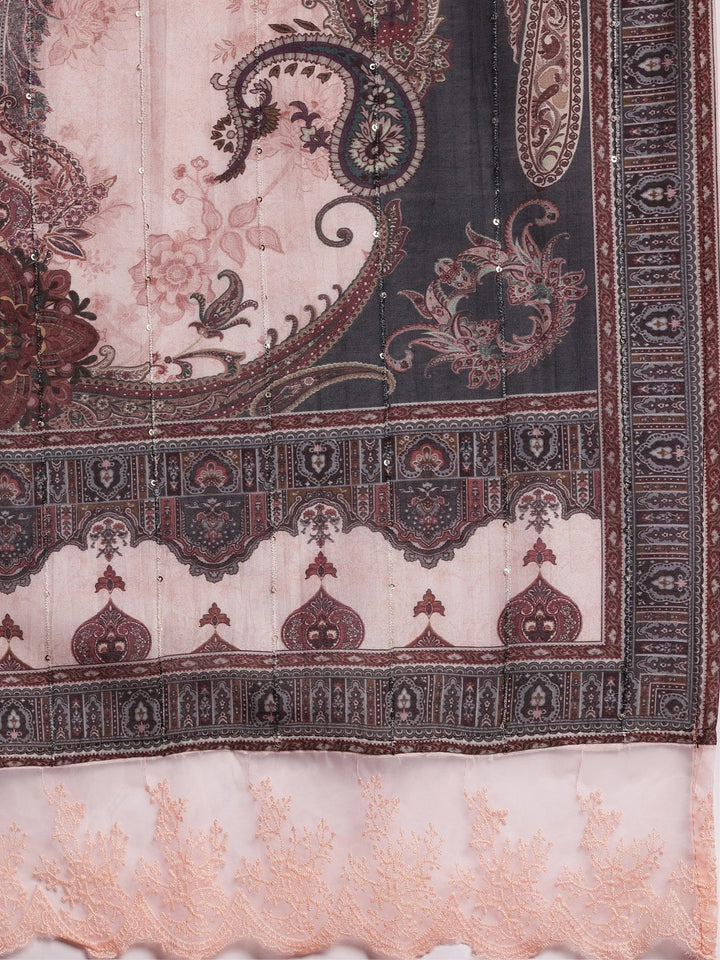 Pink Printed Silk Blend Straight Suit With Dupatta - Libas