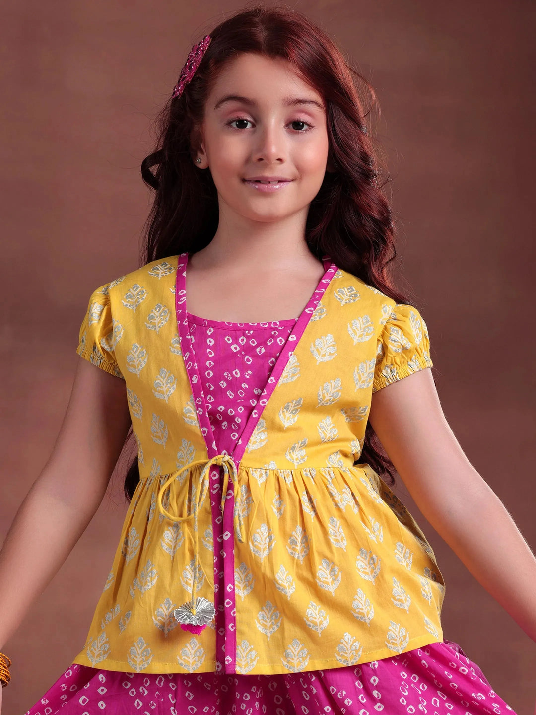  Kids Pink Printed Cotton 3 Piece Co-Ords 