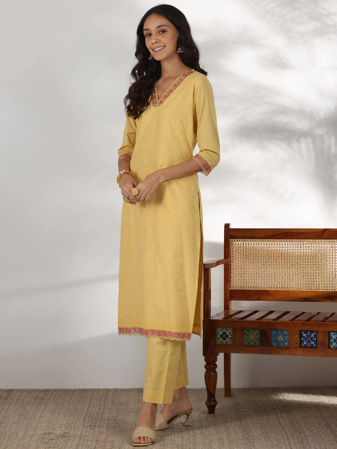  Lime Embroidered Cotton Straight Suit With Dupatta 