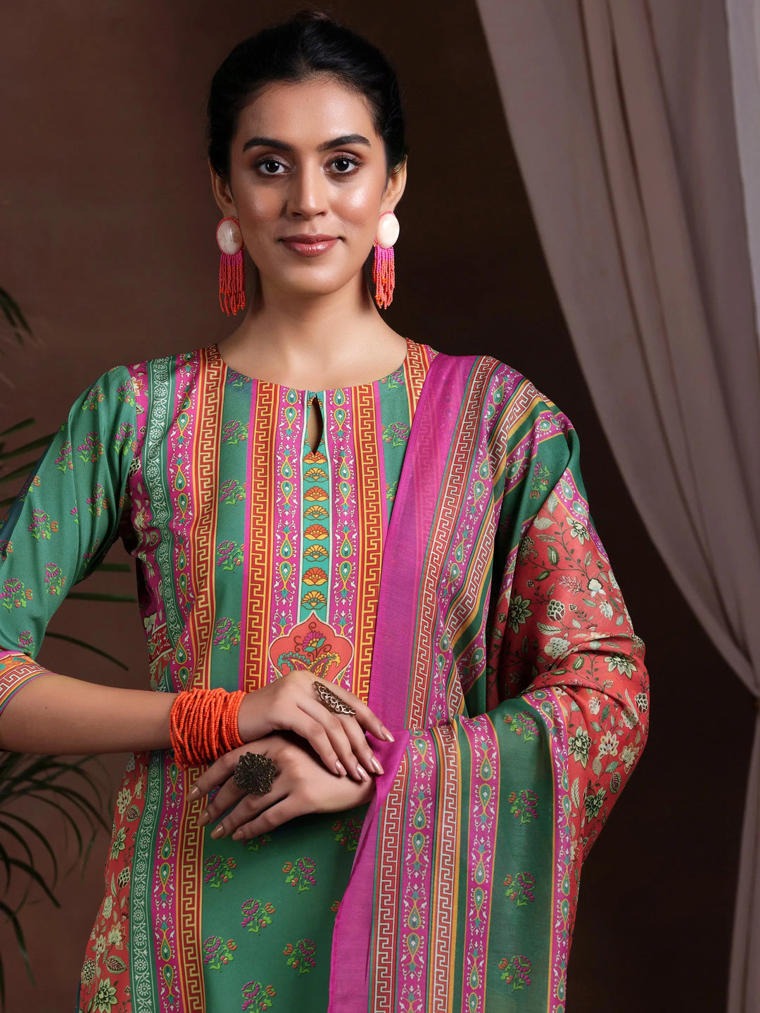  Multi Printed Poly Crepe Straight Suit With Dupatta 
