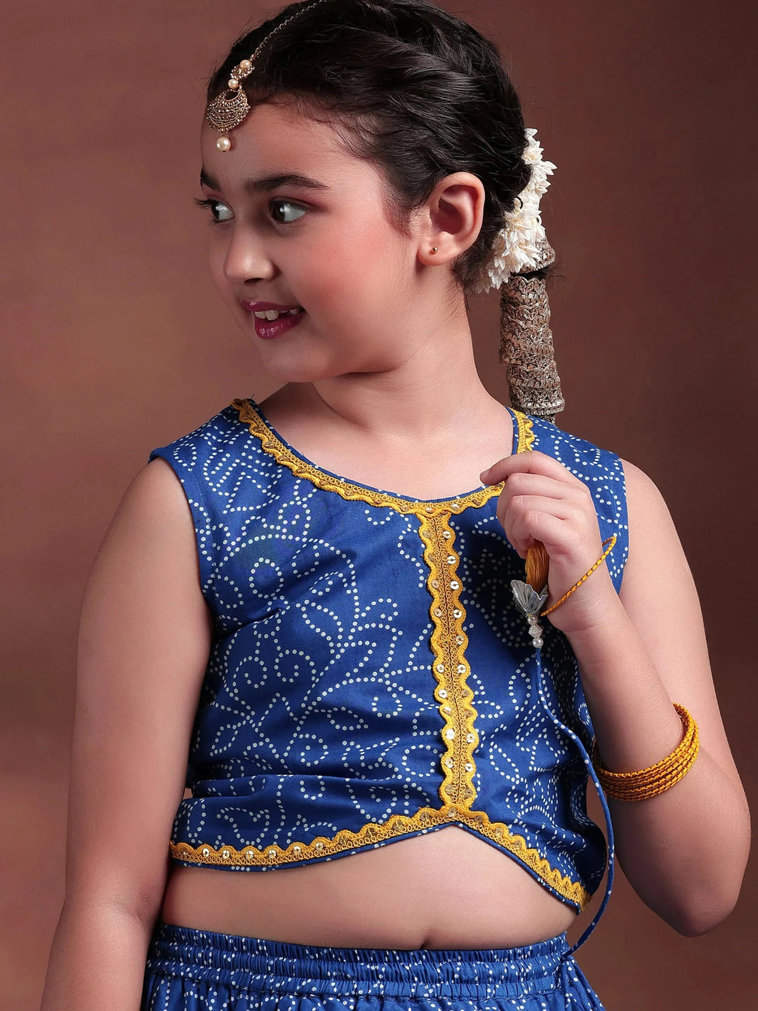  Kids Blue Printed Cotton Ready to Wear Lehenga Choli 