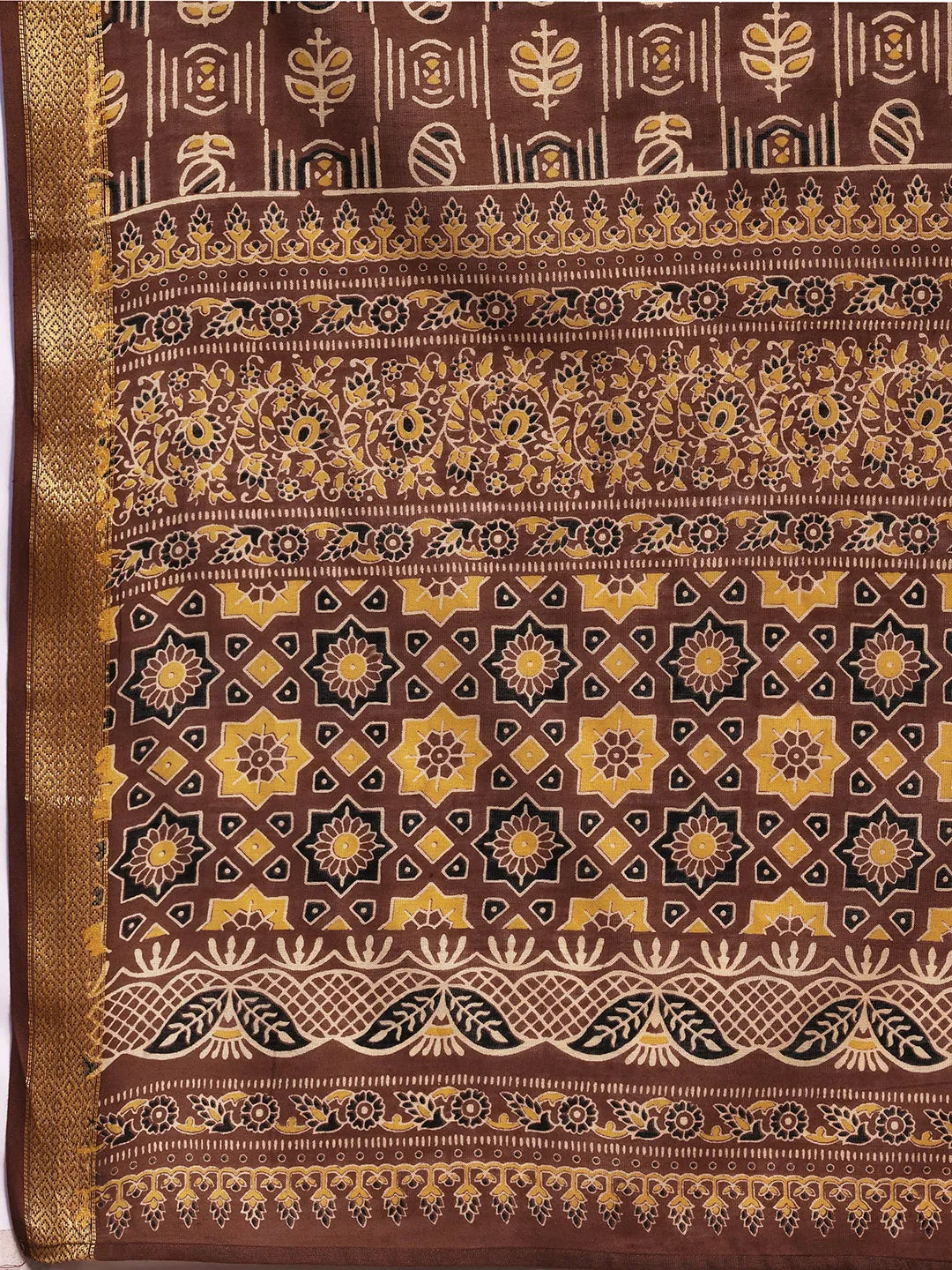  Brown Printed Cotton Straight Suit With Dupatta 