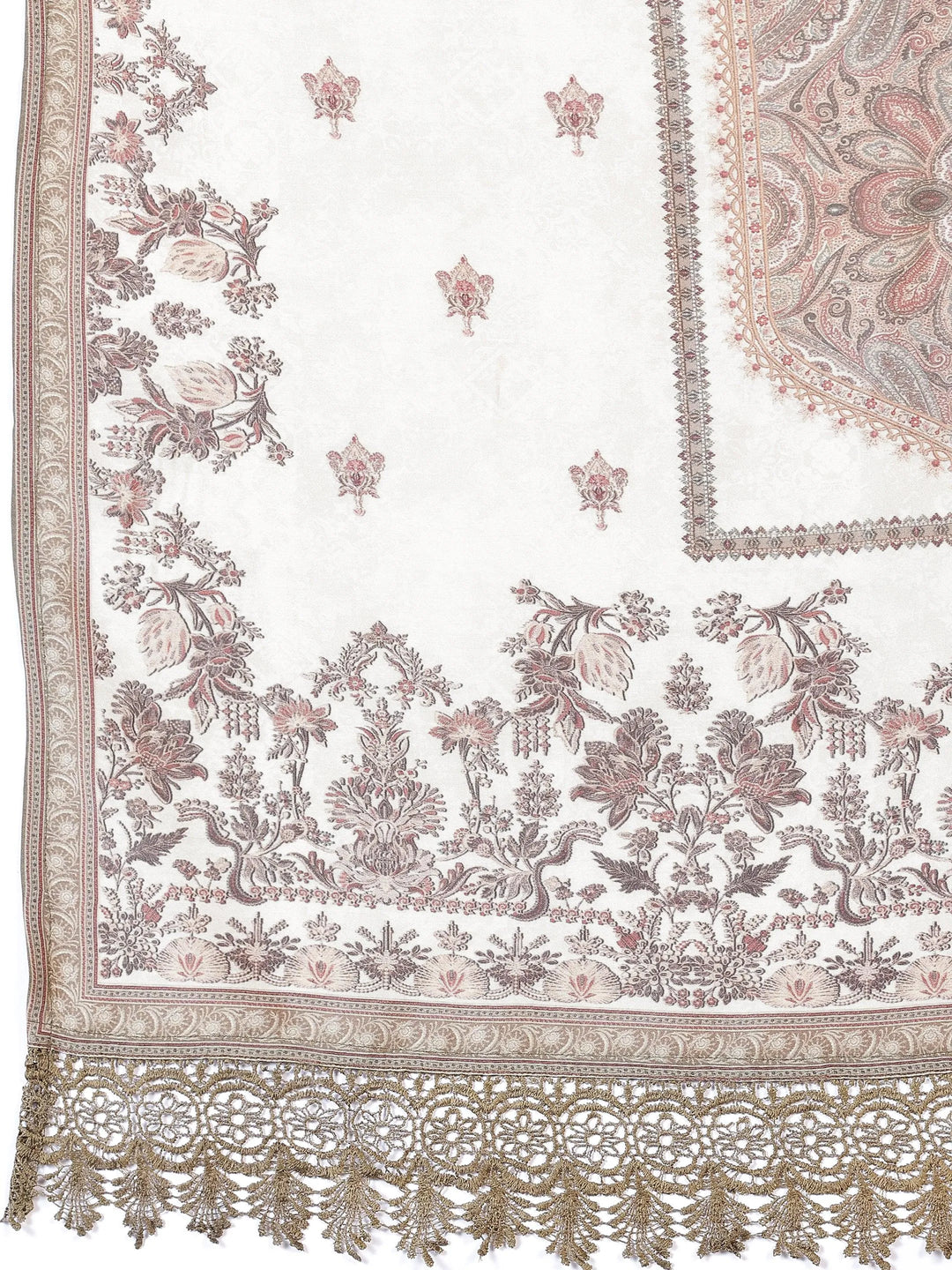 Beige Printed Silk Blend Straight Suit With Dupatta - Libas 