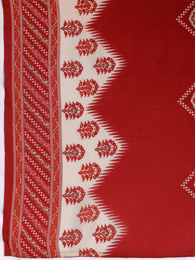 Beige Printed Silk Blend Straight Suit With Dupatta - Libas