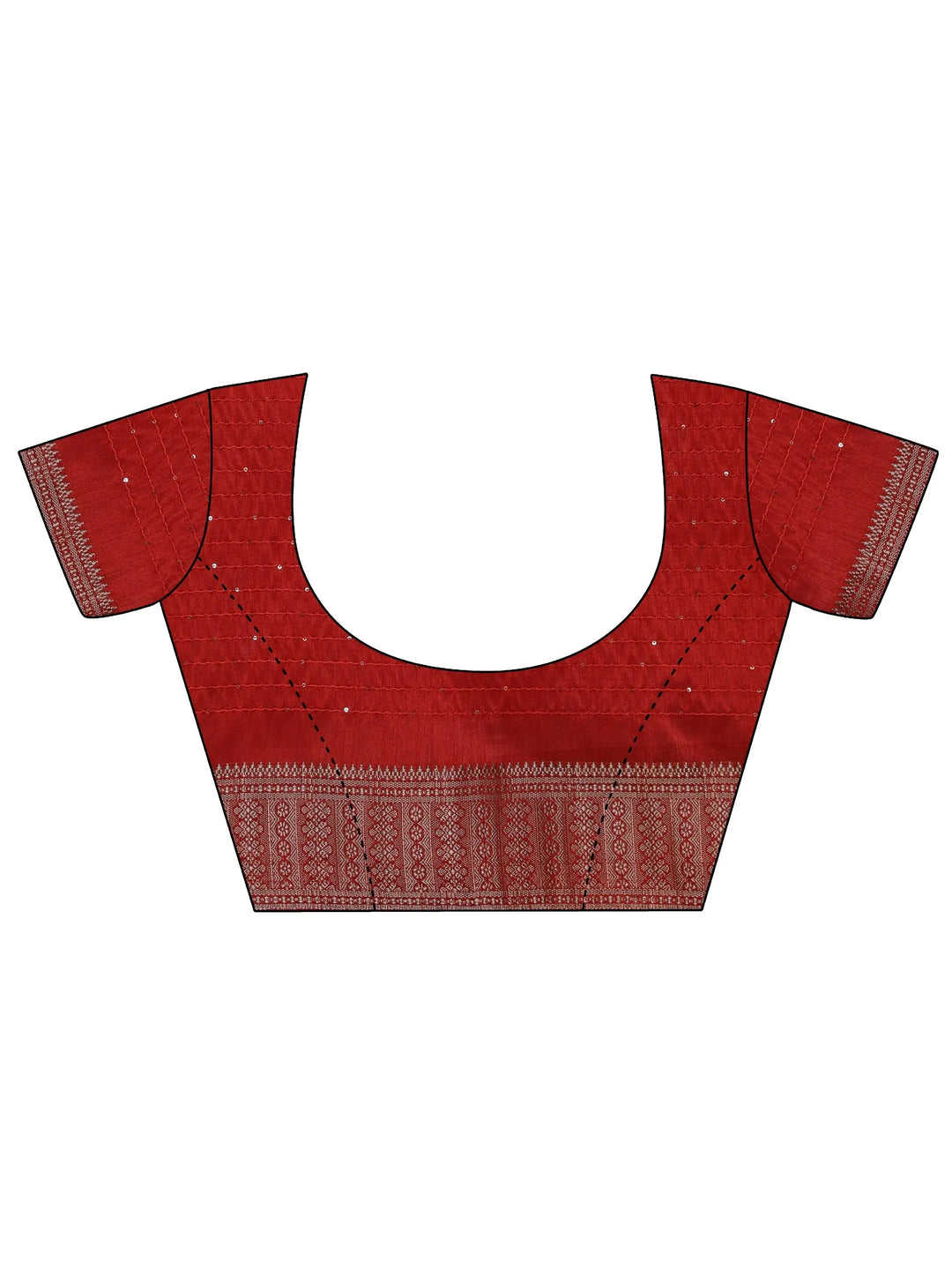  Red Printed Silk Blend Saree With Unstitched Blouse Piece 