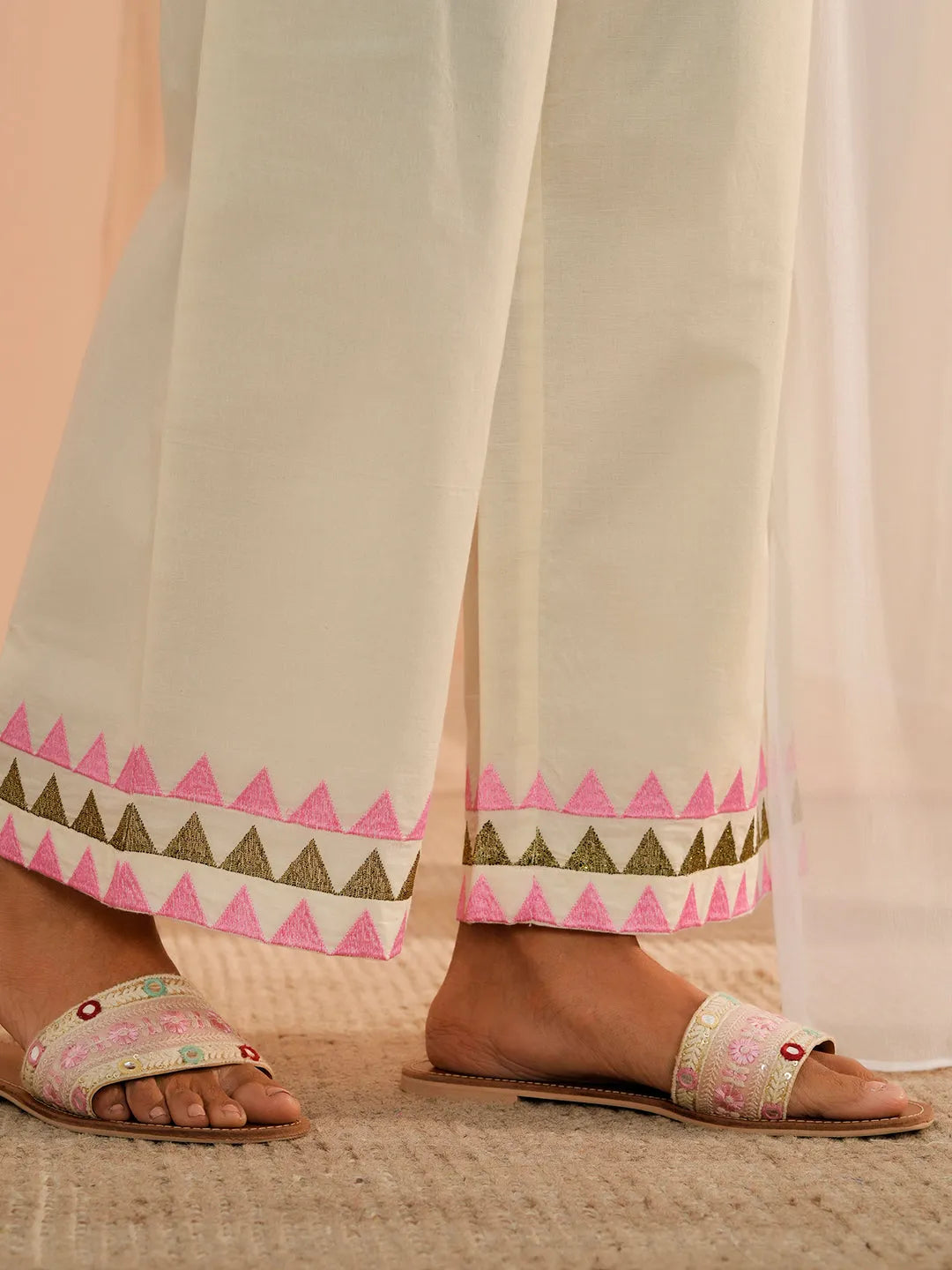  Off White Embroidered Cotton Straight Suit With Dupatta 
