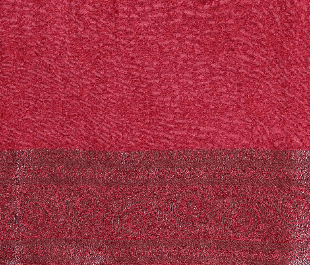  Libas Art Red Printed Satin Saree With Unstitched  Blouse Piece 
