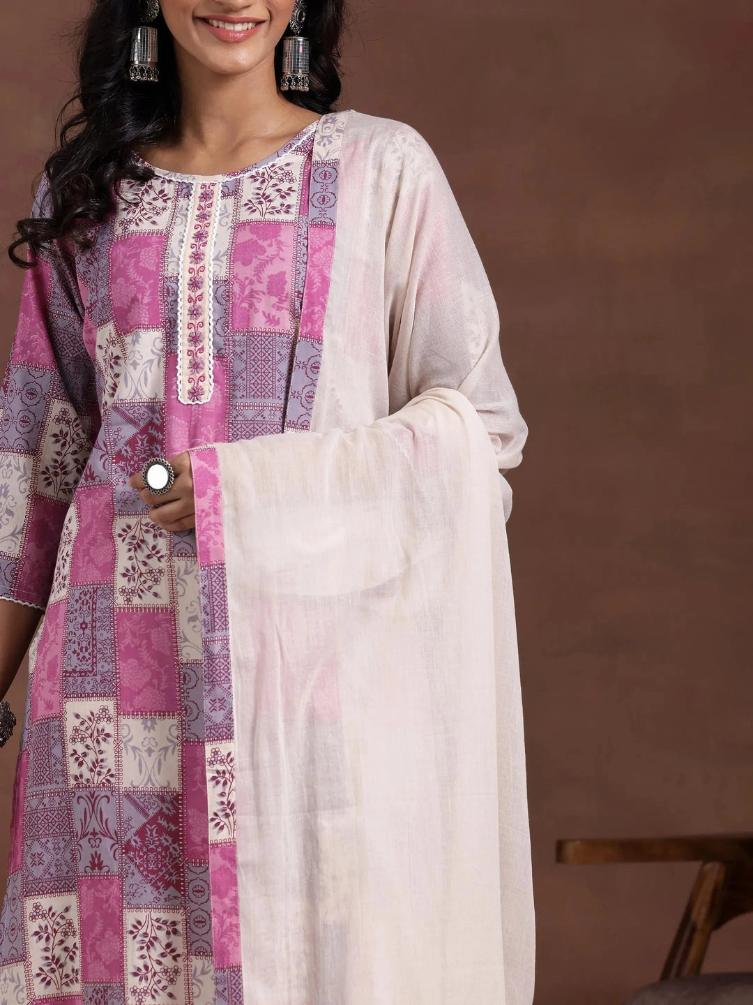  Off White Printed Cotton Straight Suit With Dupatta 