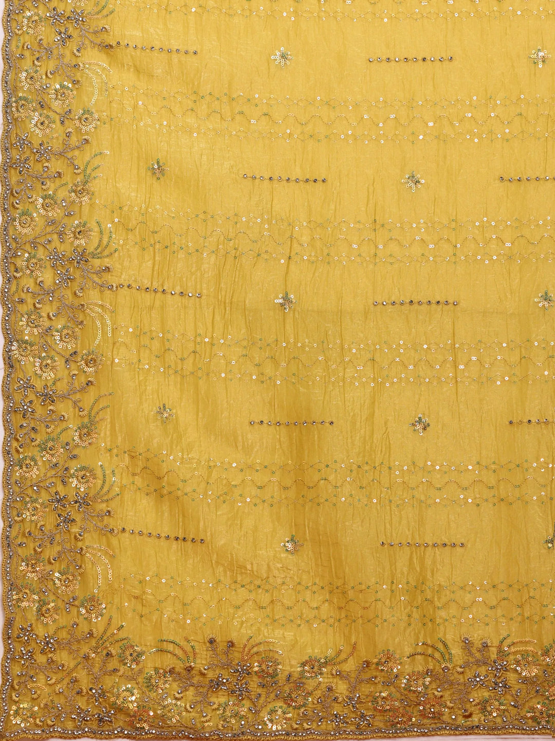 Libas Art Mustard Embellished Tissue Saree With Unstitched Blouse Piece - Libas 