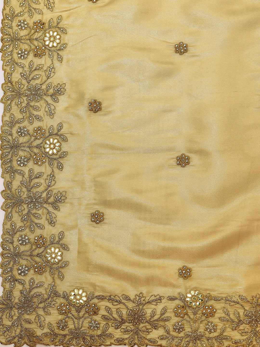 Libas Art Mustard Embroidered Silk Blend Saree With Unstitched Blouse Piece - Libas 