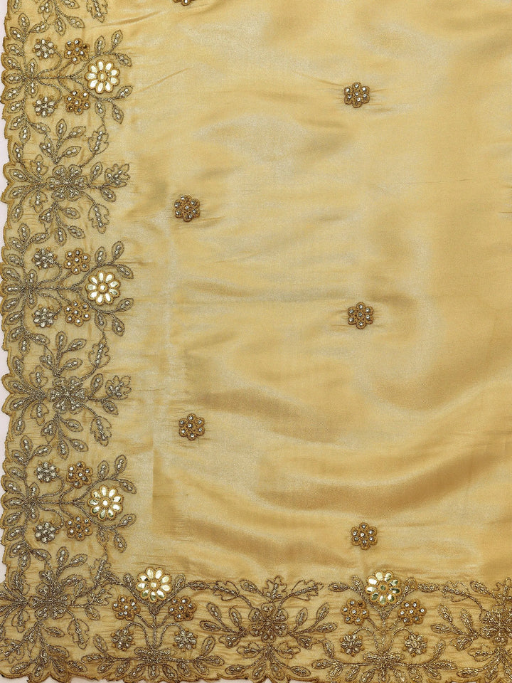 Libas Art Mustard Embroidered Silk Blend Saree With Unstitched Blouse Piece - Libas