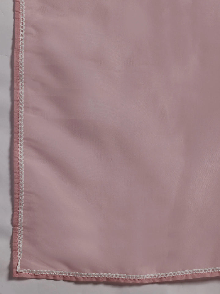 Pink Embroidered Organza A-Line Kurta With Palazzos & Dupatta - Libas